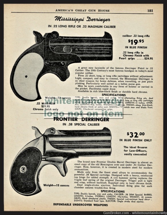 1961 MISSISSIPPI and FRONTIER Derringer PRINT AD shown w/original prices-img-0