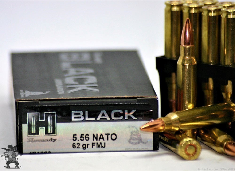 5.56 BLACK Hornady® BLACK 62 Grain FMJ NATO Ammo 20 Rounds-img-0