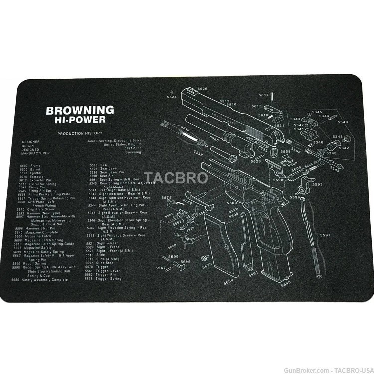 TACBRO BROWNING HIPOWER NON-SLIP WORKBENCH CLEANING MAT WITH PARTS LIST-img-0