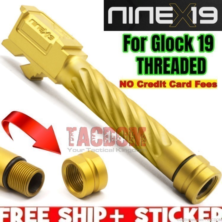 NINEX19 REVOLUTION TWISTED MATCH V2 GOLD Threaded Barrel GLOCK 19 P80 9mm-img-2
