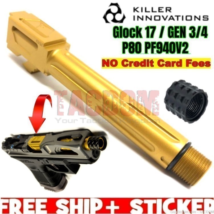 Killer Innovations GLOCK 17 GOLD TIN Threaded Barrel 9mm 1/2x28 Thread P80-img-0
