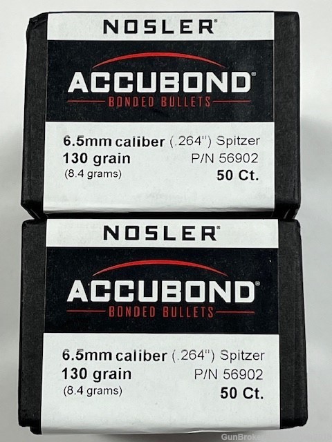 Nosler Accubond 6.5mm Caliber(.264") 130 Grain P/N 56902 100 Count New!-img-0