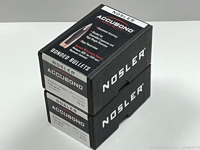 Nosler Accubond 6.5mm Caliber(.264") 130 Grain P/N 56902 100 Count New!-img-1