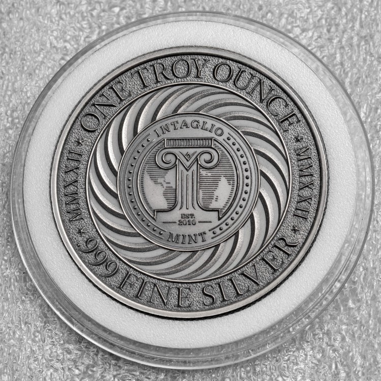 UFO's over the Great Wall - 1 oz .999 silver round w/custom antique finish-img-1