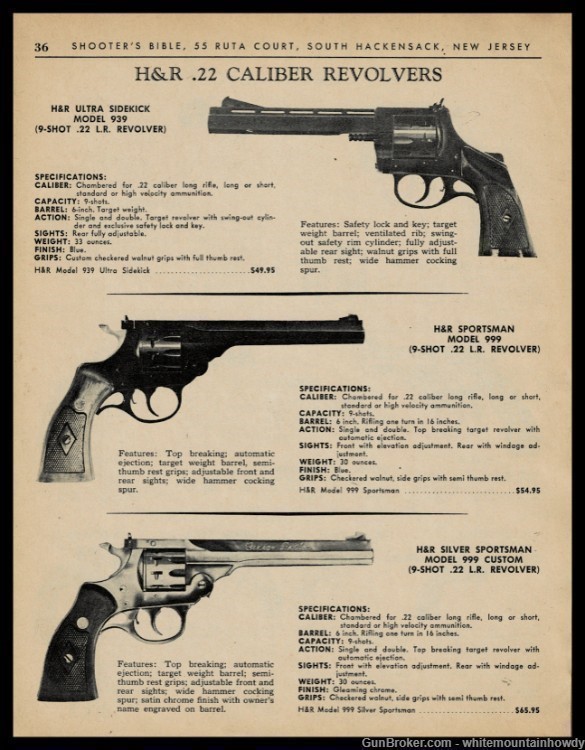1966 HARRINGTON & RICHARDSON Ultra Sidekick 939 Sportsman 999 Revolver AD-img-0