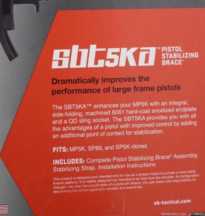 SB TACTICAL SBT5A PISTOL STABILIZING BRACE SBT5KA-01-SB NIB-img-4