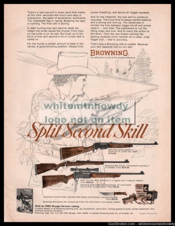 1972 BROWNING BLR Lever,  Bolt Action  and BAR Rifle PRINT AD-img-0