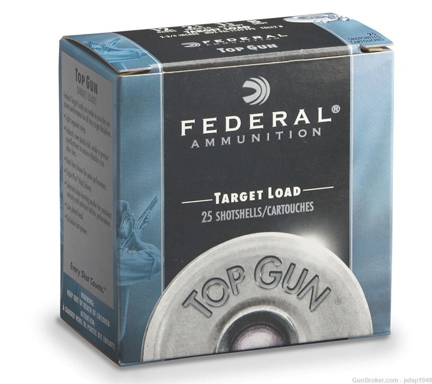 Federal Top Gun Target Lead TG1217.5 12ga 2.75" 1oz #7.5 Shot 250rd Case-img-0