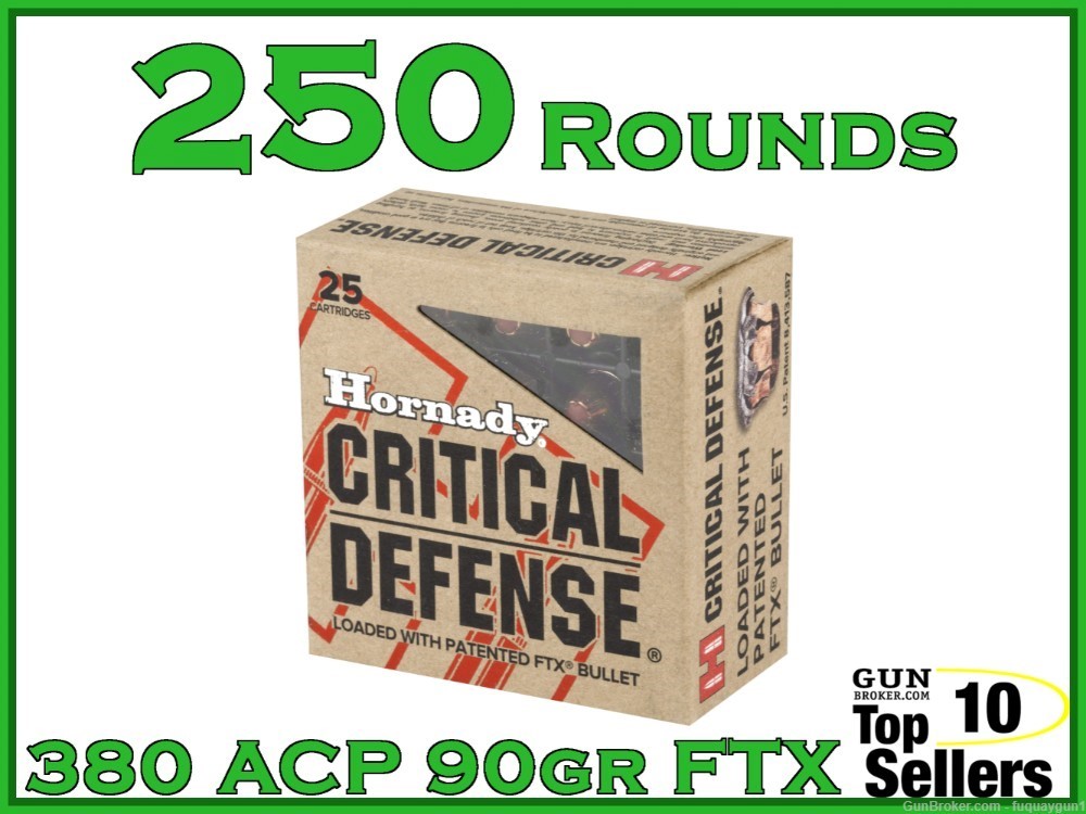 Hornady Critical Defense 380 ACP 90 GR FTX 250CT 90080-img-0