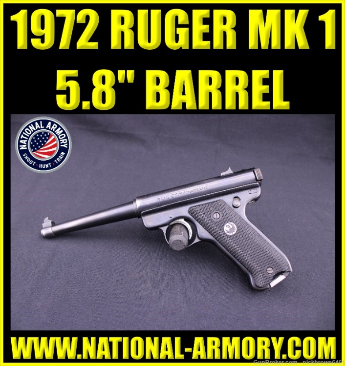 RUGER MARK I 22 LONG RIFLE 5.8" BARREL PERFECT TARGET GUN 1972 MFG-img-0