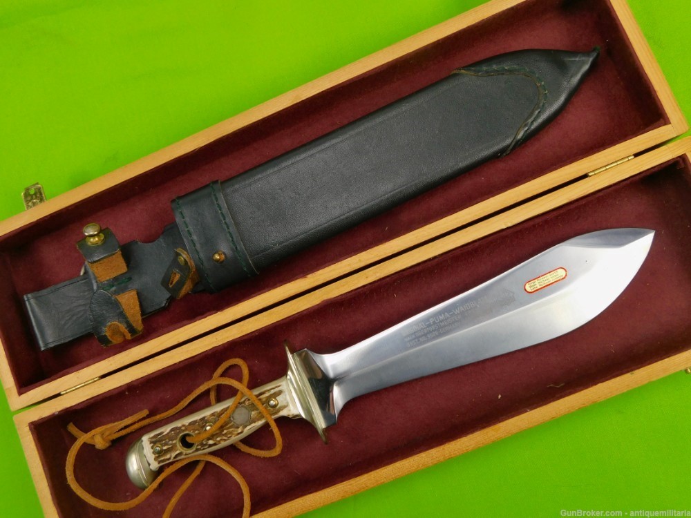 Vintage German Germany Puma Waidblatt Large Hunting Knife Dagger Scabbard-img-0