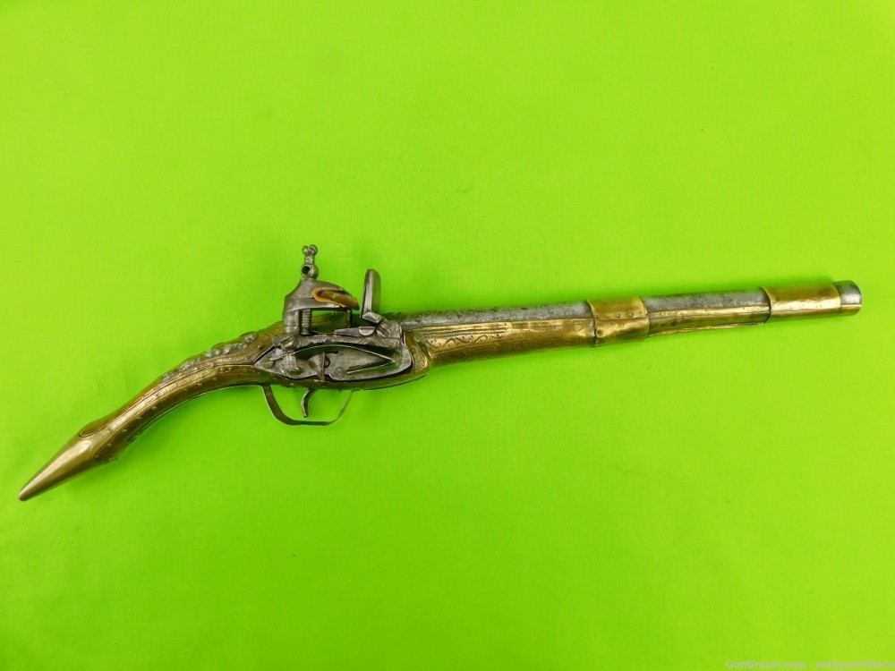 Antique Middle East Turkish Flintlock Pistol Handgun-img-0