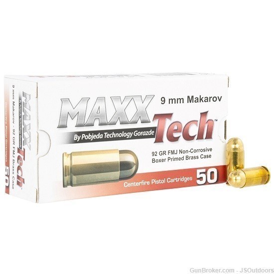 MAXXTECH 9MM MAKAROV 92 GRAIN FMJ 50 ROUNDS-img-0