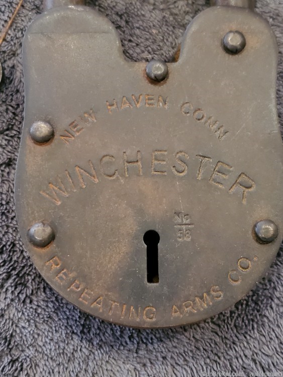 Old West Style 1870's Winchester Repeating Arms Co. Iron Padlock Lock-img-2