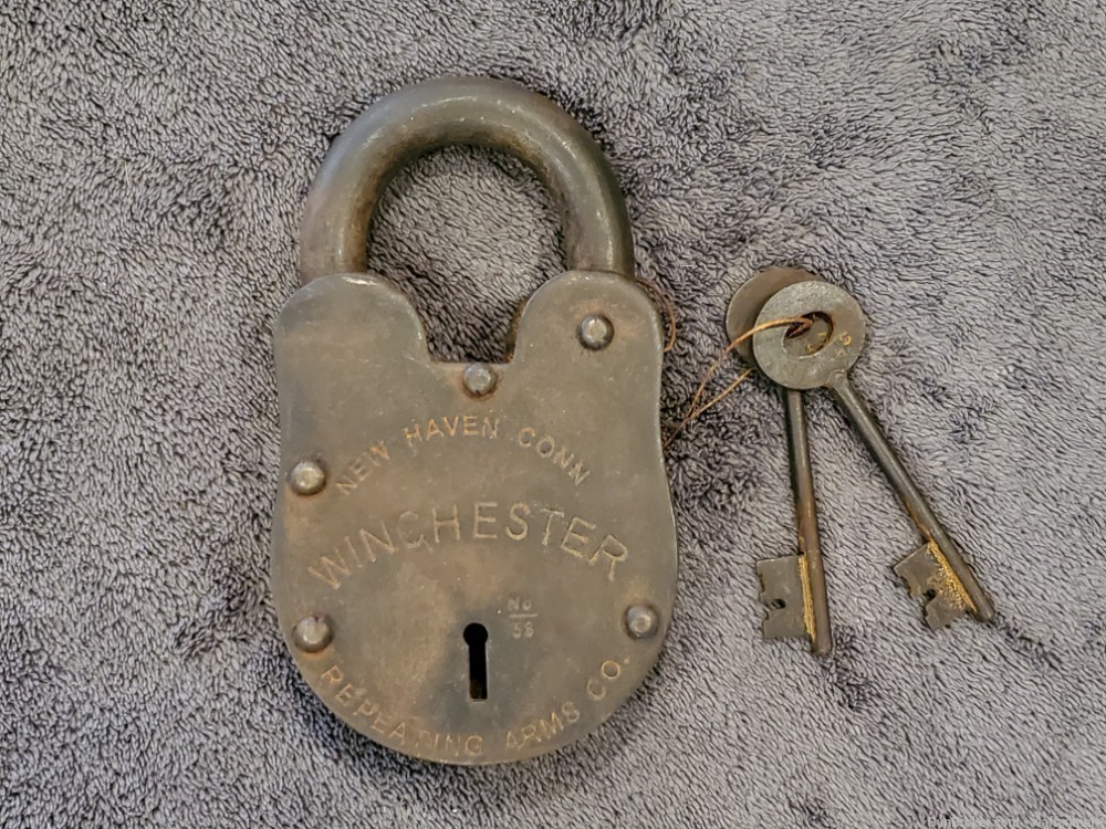 Old West Style 1870's Winchester Repeating Arms Co. Iron Padlock Lock-img-0
