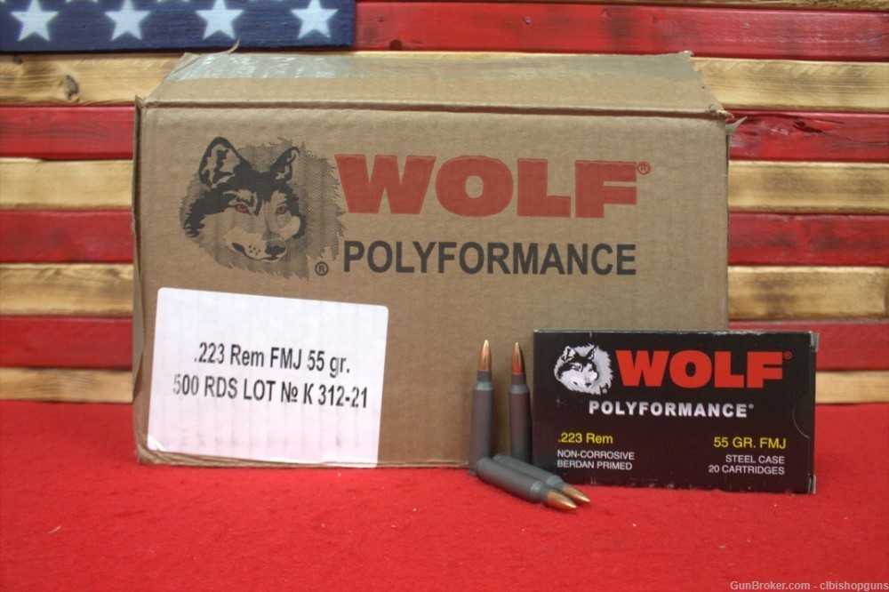 Wolf Polyformance .223 Rem FMJ 55 Grain 500 Rounds Steel Case-img-0