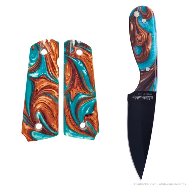 Whiteknuckler Brand 1911 Copper & Teal Grip Set & Matching Classic M3 Knife-img-1