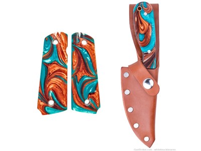 Whiteknuckler Brand 1911 Copper & Teal Grip Set & Matching Classic M3 Knife