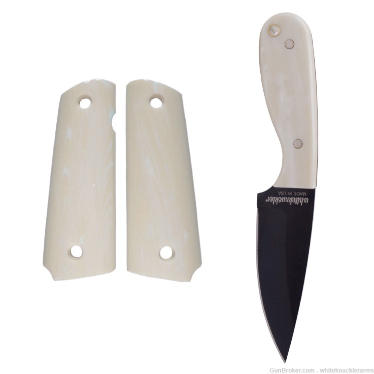 Whiteknuckler Brand 1911 Ivory Grip Set w/ Matching Classic M3 Knife-img-1