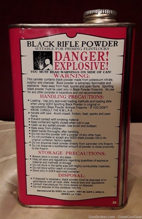 GOEX Black Rifle Powder FFFFg (2 x Vintage Cans Total 2 lb 6 oz Gross Wt)-img-1