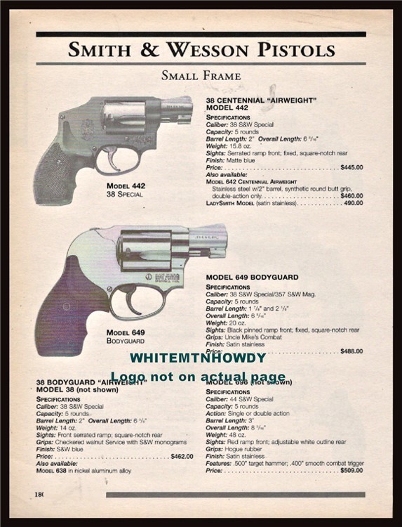 1999 SMITH & WESSON 442 38 Special 849 Bodyguard Revolver PRINT AD-img-0