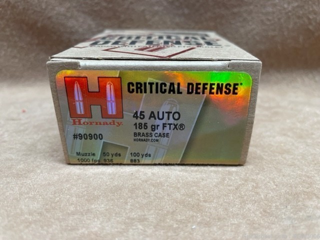 HORNADY CRITICAL DEFENSE 45 ACP 185 GR FTX 20 ROUND BOX-img-1