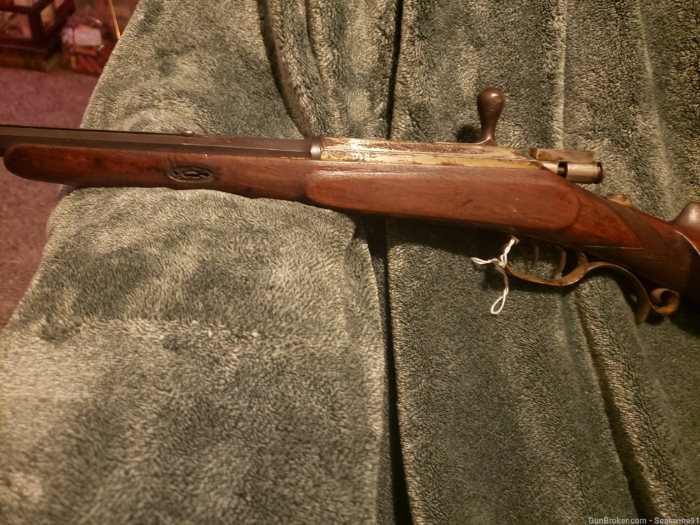 Antique schuetzen style rifle fancy engraved 71 Mauser action set trigger-img-13
