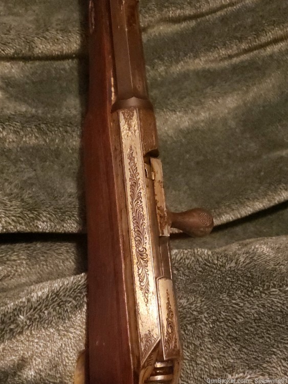 Antique schuetzen style rifle fancy engraved 71 Mauser action set trigger-img-2