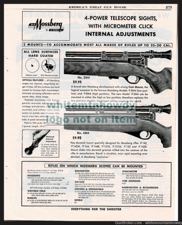 1953 MOSSBERG PRINT AD Rifle Telescope Scope Sight Vintage Gun Advertising-img-0