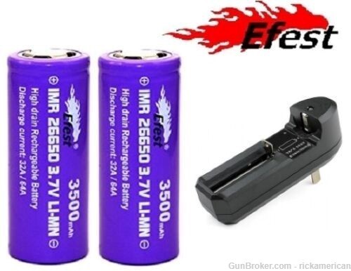 CHARGER + TWO IMR eFest 3500 mAh 26650 3.7v Li-Mn Flat Top authent-img-0