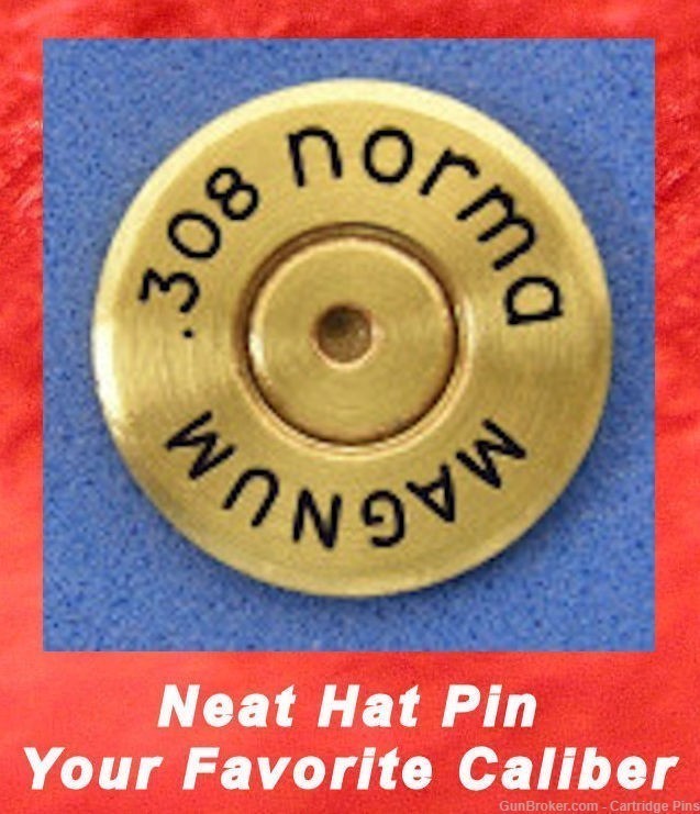 Norma   308 MAGNUM MAG Brass Cartridge Hat Pin, Tie Tac Ammo Bullet-img-0