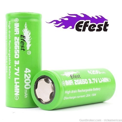 CHARGER + TWO IMR eFest 4200 mAh 26650 3.7v Li-Mn Flat Top authent-img-1