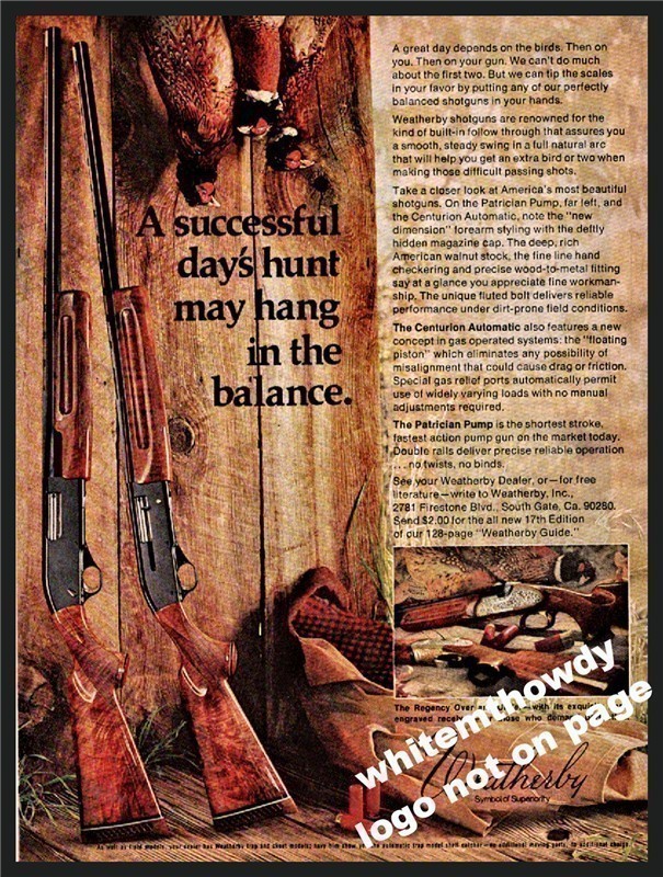 1974 WEATHERBY Patrician Pump & Centurion Shotgun AD-img-0