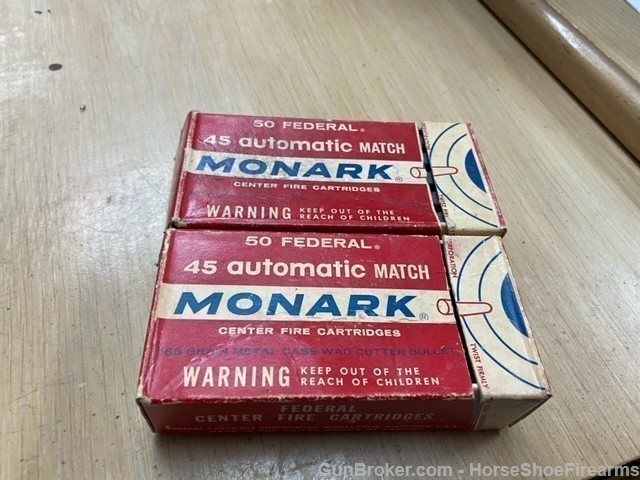 Federal Monark 65rds .45 ACP Match Lead Flat Nose Vintage-img-0