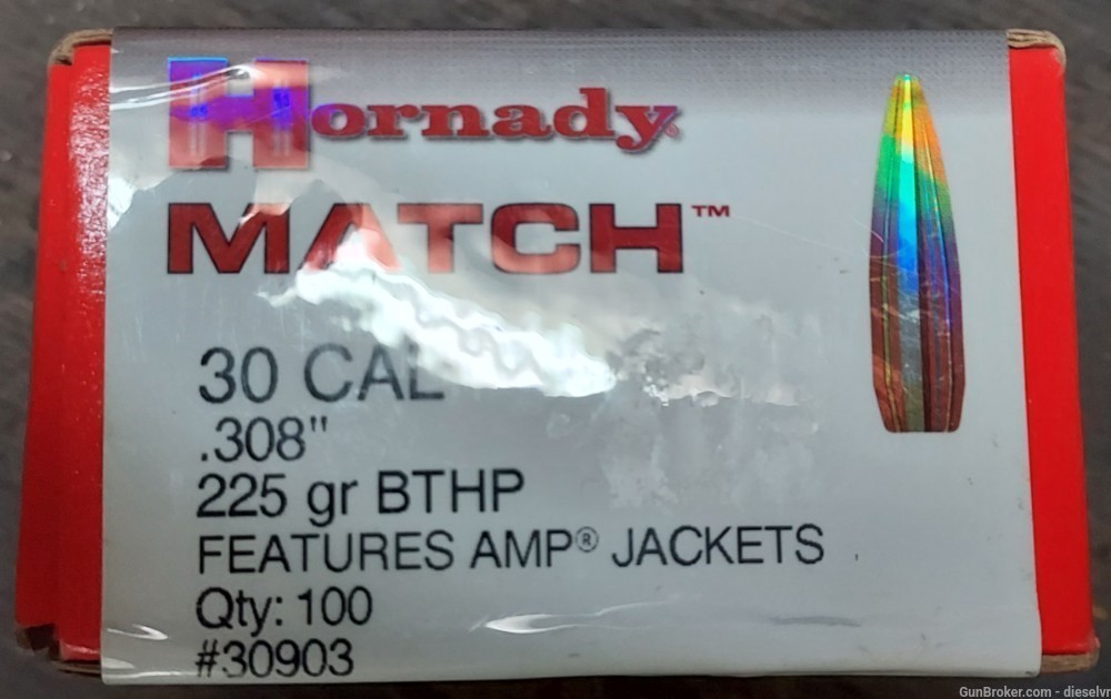 NEW Discontinued HORNADY. 308 " MATCH 225 Grain BTHP AMP Jacket # 30903-img-0