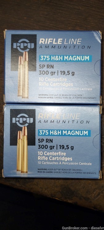 20 Rounds 375 H&H Magnum PPU 300 Grain Soft Point AMMUNITION -img-3