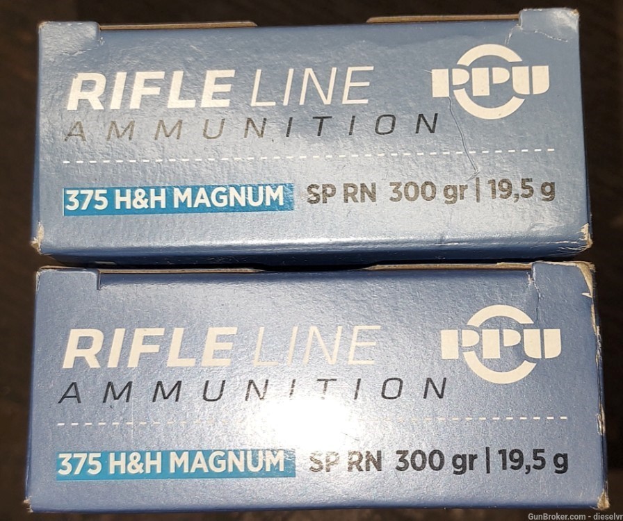 20 Rounds 375 H&H Magnum PPU 300 Grain Soft Point AMMUNITION -img-1