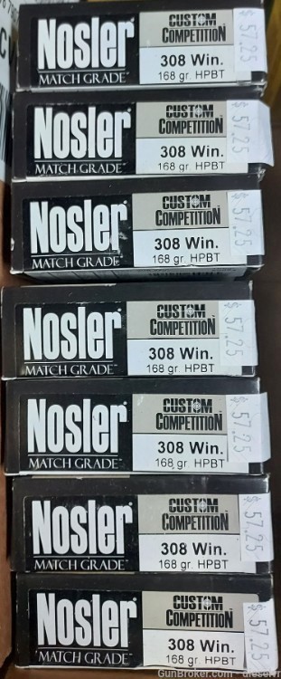 20 Rounds Nosler 308 Winchester Custom Comptition 168 Grain HPBT MATCH -img-0