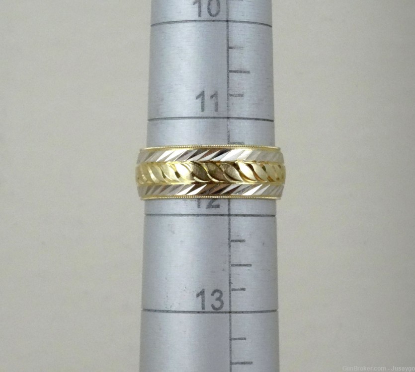 14K Wedding Band Diamond Cut Solid Yellow Gold Milgrain Edge, Size 11.5-img-5