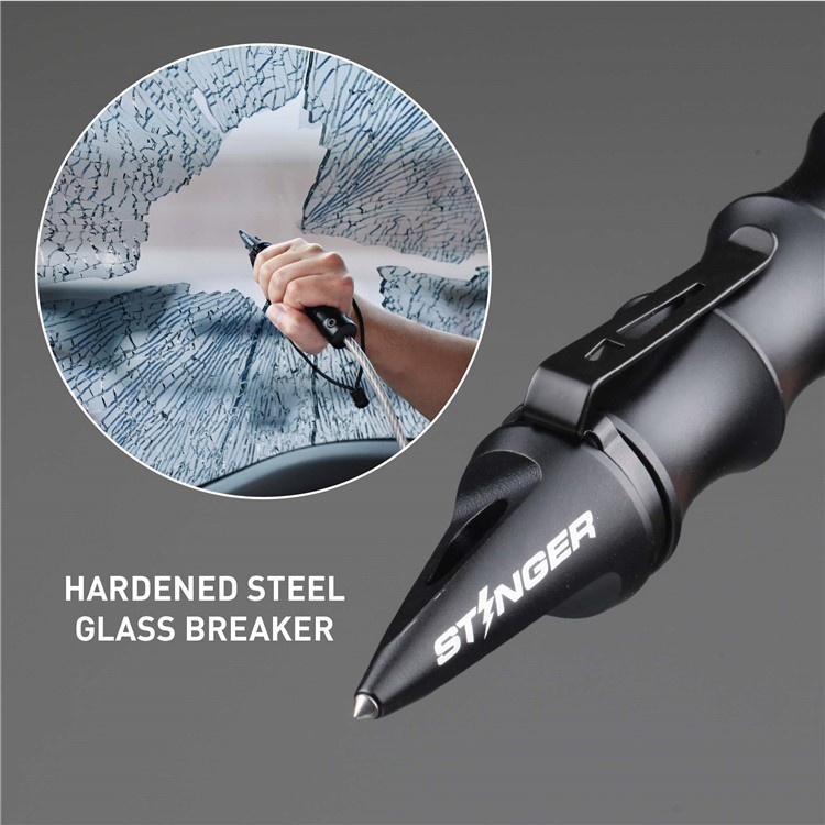 Stinger Whip Black Color Emergency Tool: Glass Breaker, Metal Hand Grip-img-2