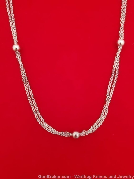 925 Sterling Silver Double Chains & Beads Necklace. 18"L. SS55.*REDUCED*-img-1