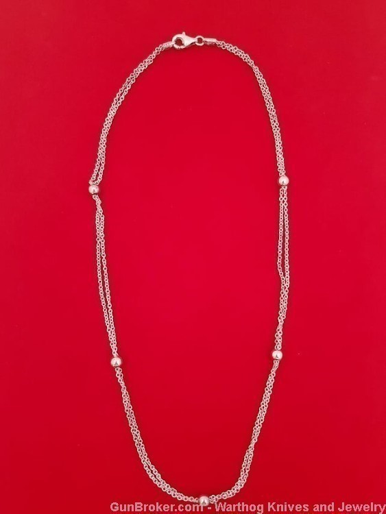 925 Sterling Silver Double Chains & Beads Necklace. 18"L. SS55.*REDUCED*-img-0