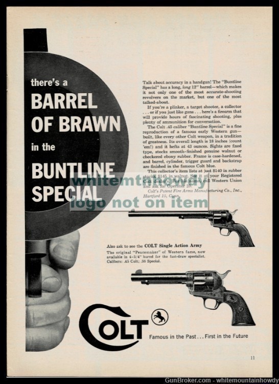 1958 COLT Buntline Special .45 & SAA Single-Action Army Revolver PRINT AD-img-0