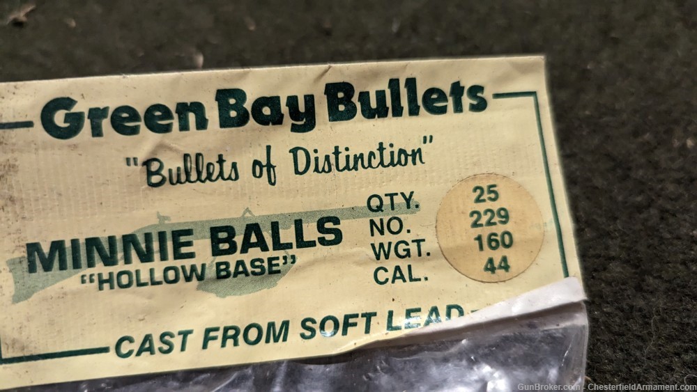 Green Bay hollow base Minnie Ball, 25ct bag 44 cal lead bullets-img-2