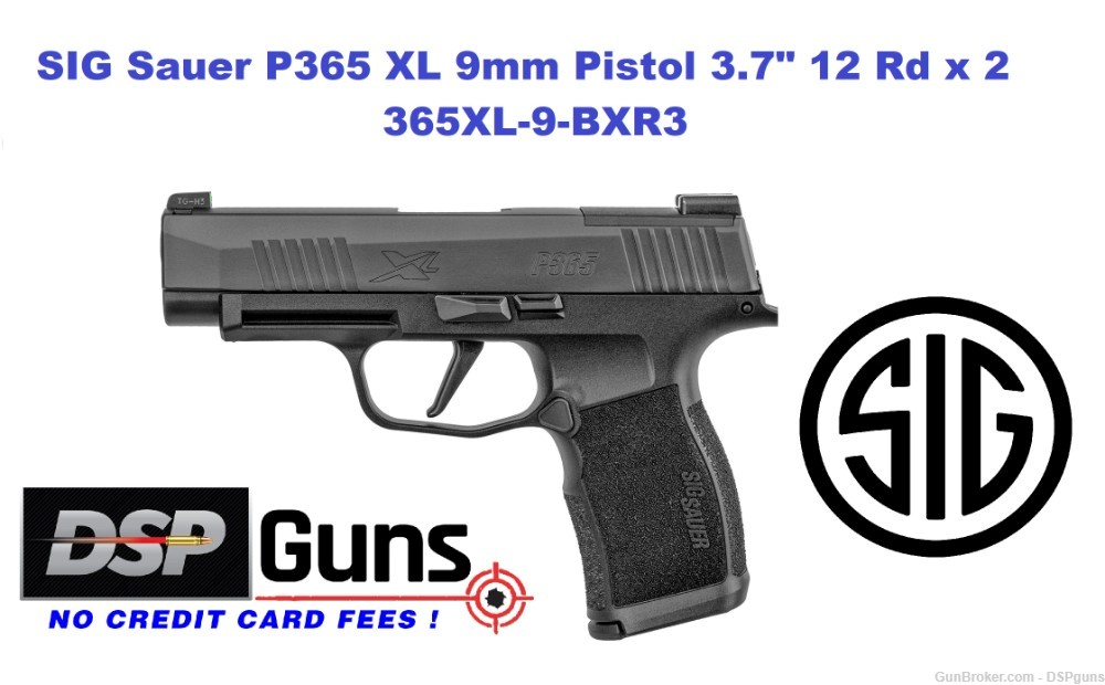 SIG Sauer P365 XL 9mm Pistol 3.7", 12 Rd x 2 - Optics Ready - 365XL-9-BXR3-img-0