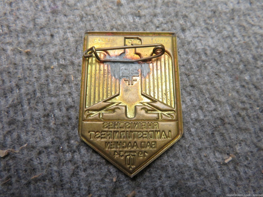 WWII GERMAN RHENISH GYMNASTICS FESTIVAL BAD AACHEN 1934 TINNIE PIN ...