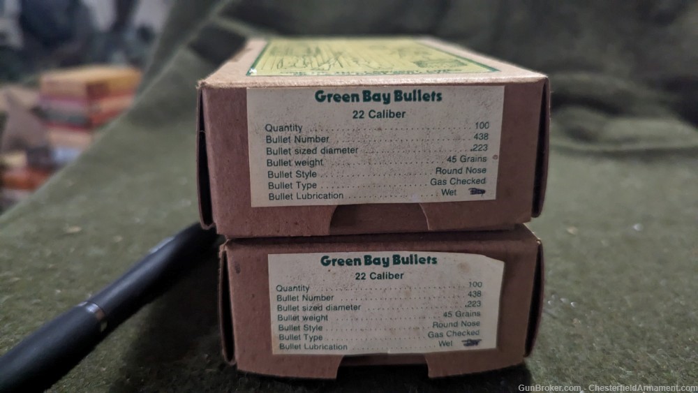Green Bay Bullet Co  22 cal Gas Check cast lead bullets,     2 boxes,  -img-4