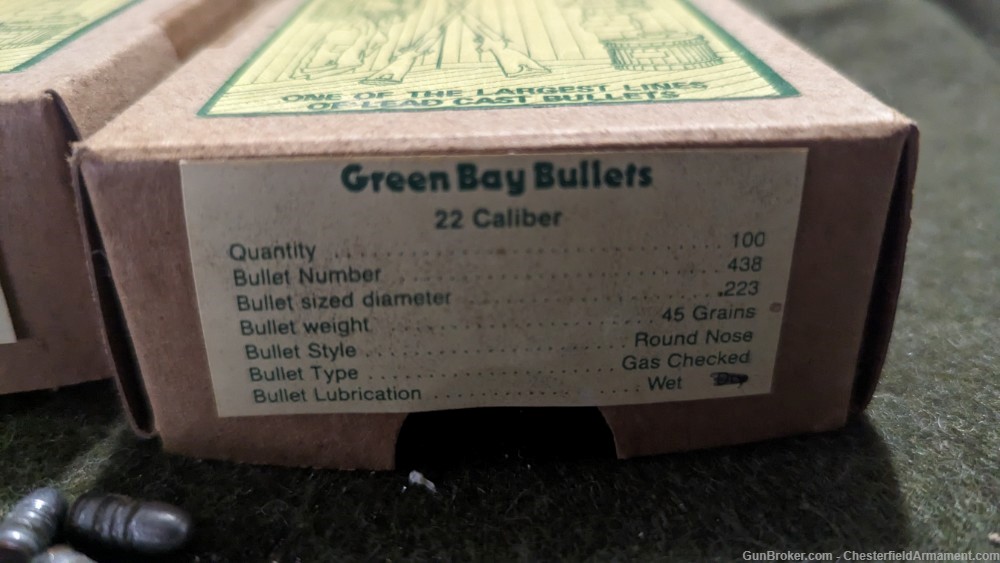 Green Bay Bullet Co  22 cal Gas Check cast lead bullets,     2 boxes,  -img-1
