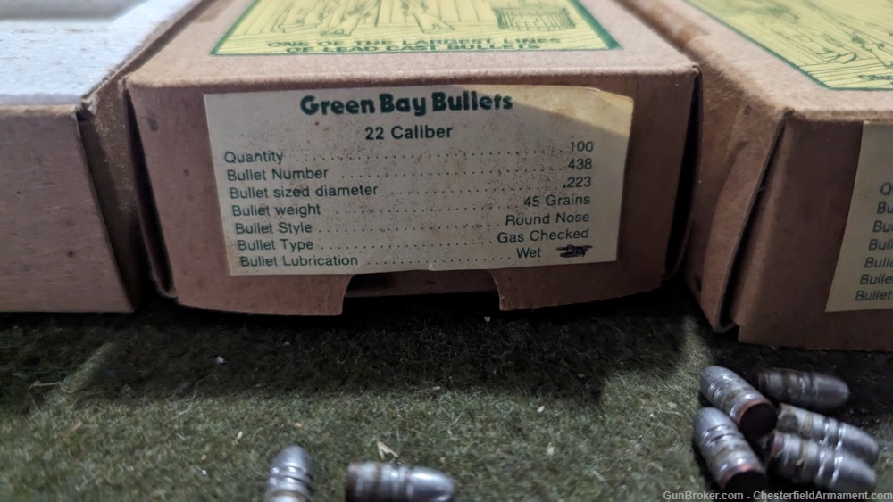Green Bay Bullet Co  22 cal Gas Check cast lead bullets,     2 boxes,  -img-2