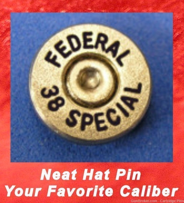 FEDERAL 38 SPECIAL - Nickel  Cartridge Hat Pin  Tie Tac  Ammo Bullet-img-0